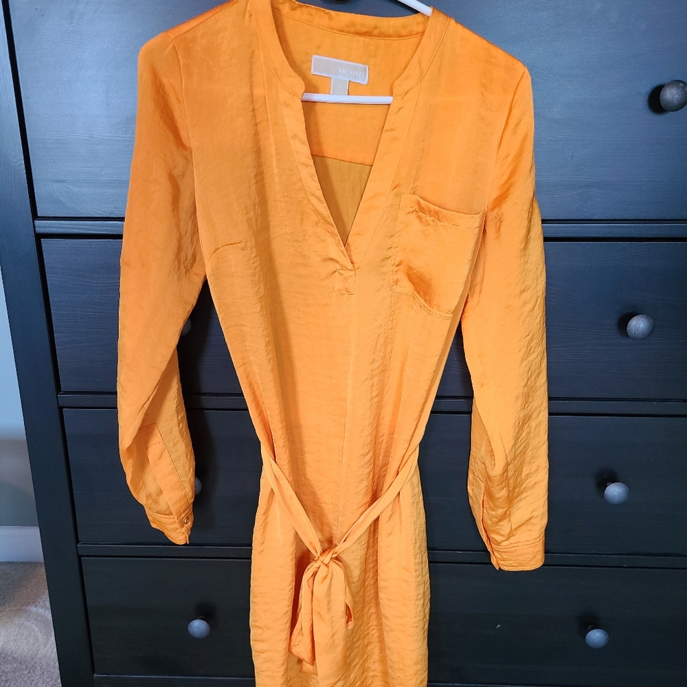 Michael Kors Mustard tie waist shirt dress Size Small